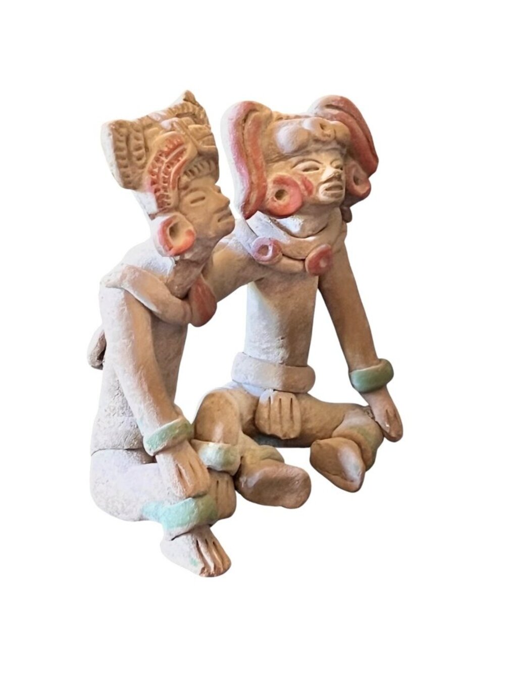 Teotihuacan Ceramic Pre-Columbian Style Figurine Pair Earth Tones & Accents 5" T - Picture 6 of 11